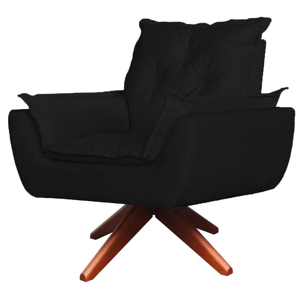 Poltrona Opala Base Giratória com Puff Amamentação Suede Preto Kasa Sofá