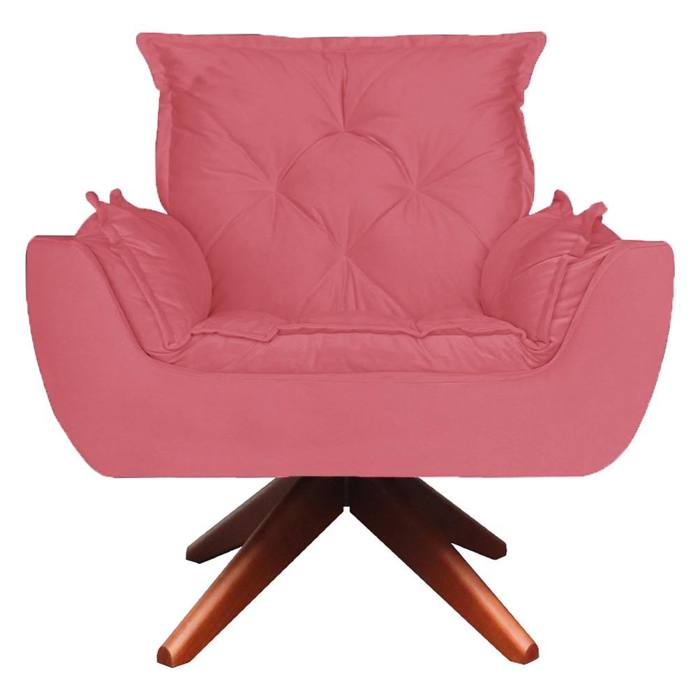 Poltrona Opala Base Giratória com Puff Amamentação Suede Rosa Goiaba Kasa Sofá