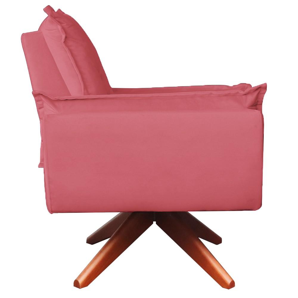 Poltrona Opala Base Giratória com Puff Amamentação Suede Rosa Goiaba Kasa Sofá