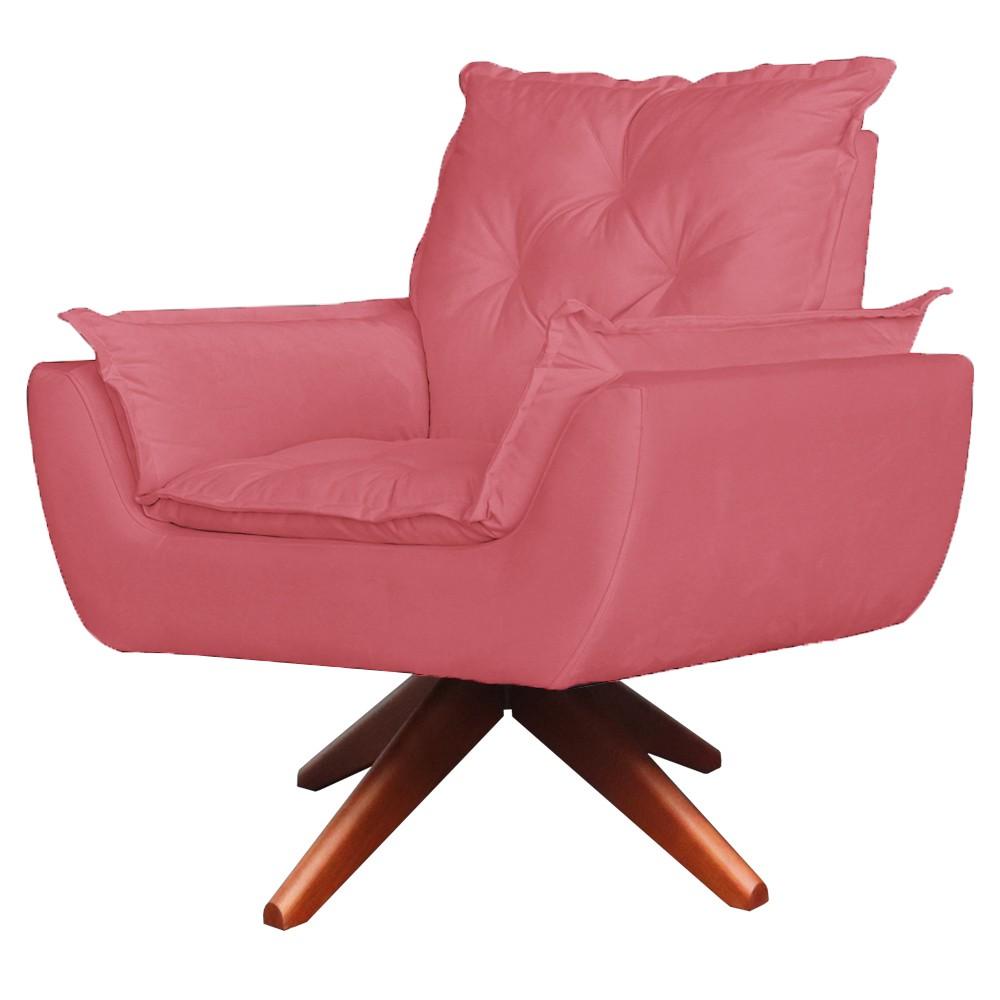 Poltrona Opala Base Giratória com Puff Amamentação Suede Rosa Goiaba Kasa Sofá