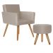 Poltrona Vitória com Puff Bali Decorativo Suede Creme Kasa Sofá