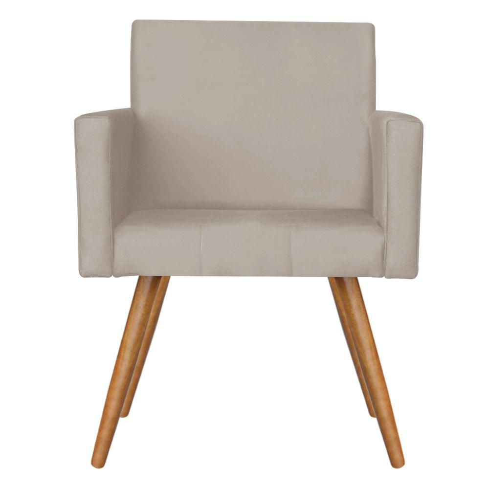 Poltrona Vitória com Puff Bali Decorativo Suede Creme Kasa Sofá