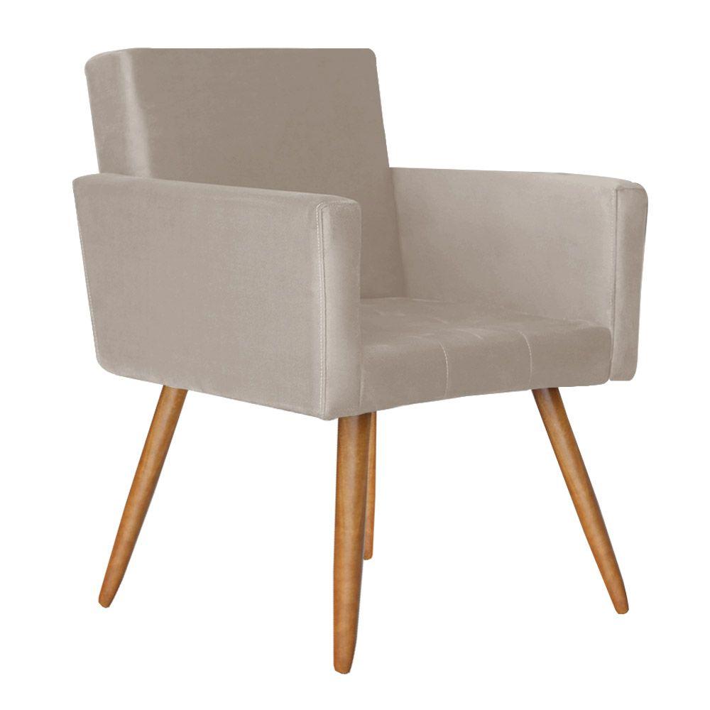 Poltrona Vitória com Puff Bali Decorativo Suede Creme Kasa Sofá