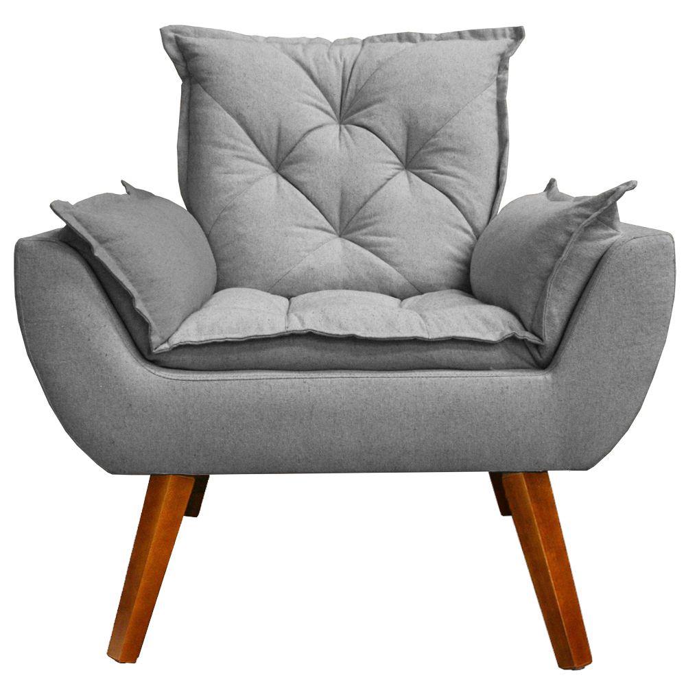 Poltrona com Puff Decorativo Opala Linho Cinza Kasa Sofá