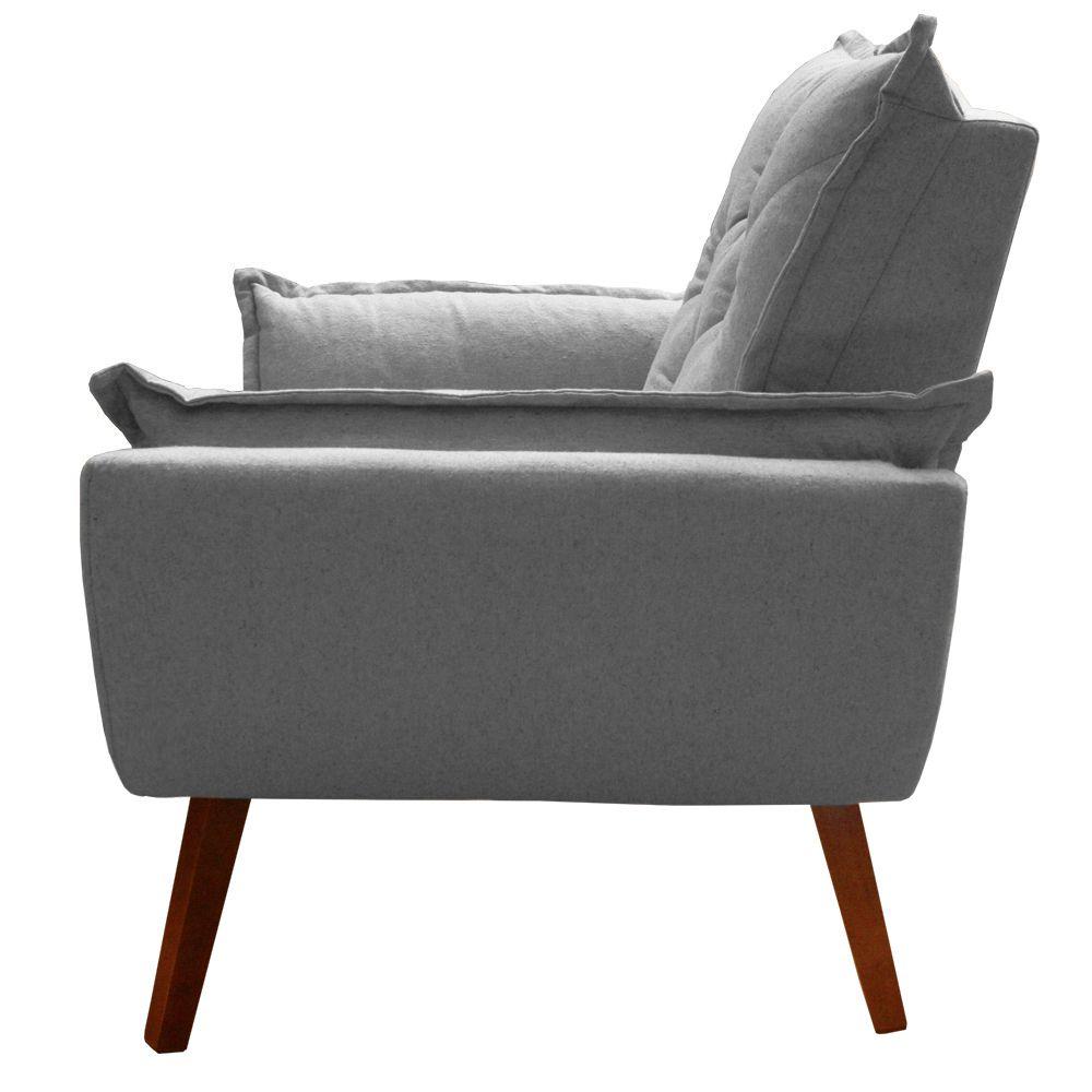 Poltrona com Puff Decorativo Opala Linho Cinza Kasa Sofá