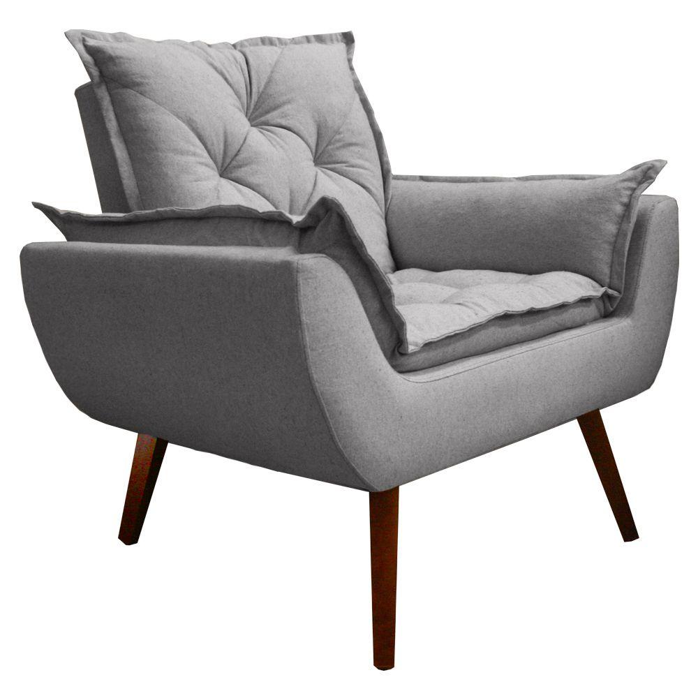 Poltrona com Puff Decorativo Opala Linho Cinza Kasa Sofá