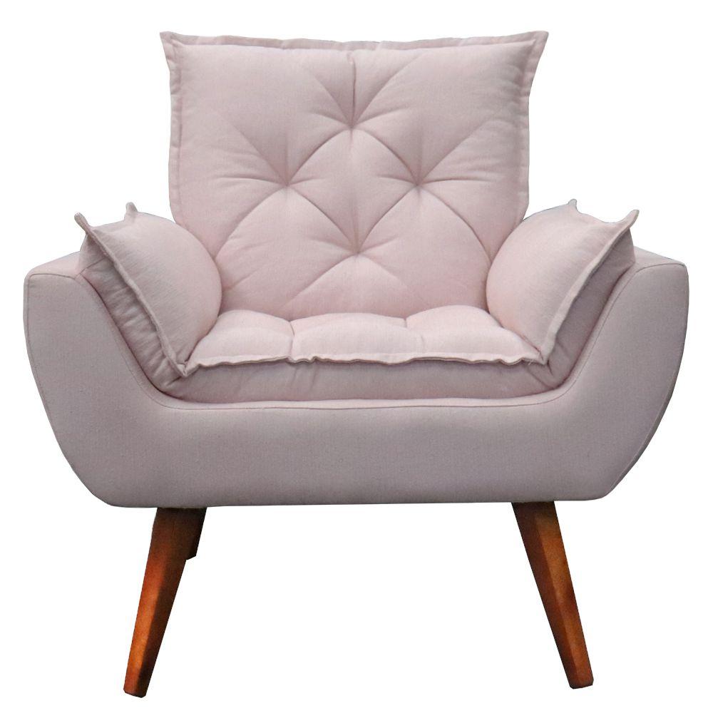 Poltrona com Puff Decorativo Opala Linho Rosa Kasa Sofá