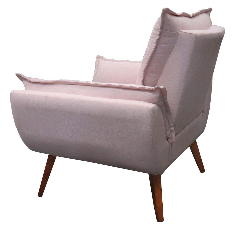 Poltrona com Puff Decorativo Opala Linho Rosa Kasa Sofá