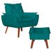Poltrona com Puff Decorativo Opala Suede Azul Kasa Sofá