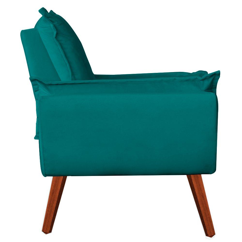 Poltrona com Puff Decorativo Opala Suede Azul Kasa Sofá