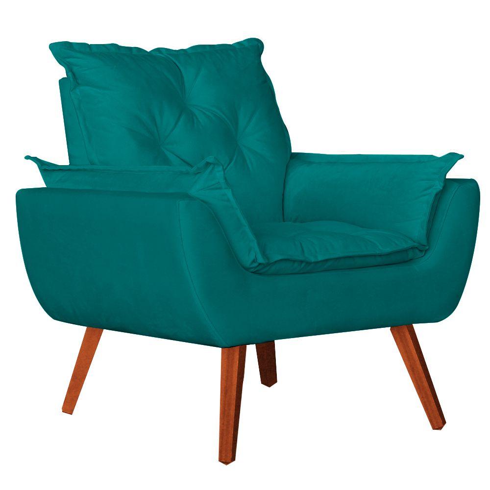 Poltrona com Puff Decorativo Opala Suede Azul Kasa Sofá