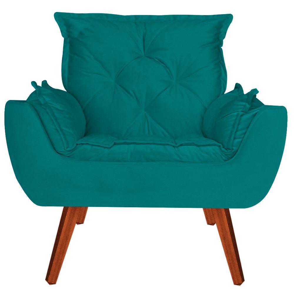 Poltrona com Puff Decorativo Opala Suede Azul Kasa Sofá