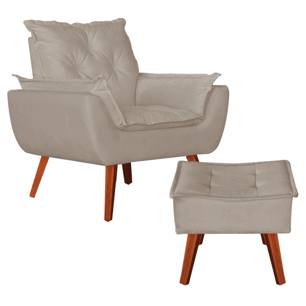 Poltrona com Puff Decorativo Opala Suede Creme Kasa Sofá
