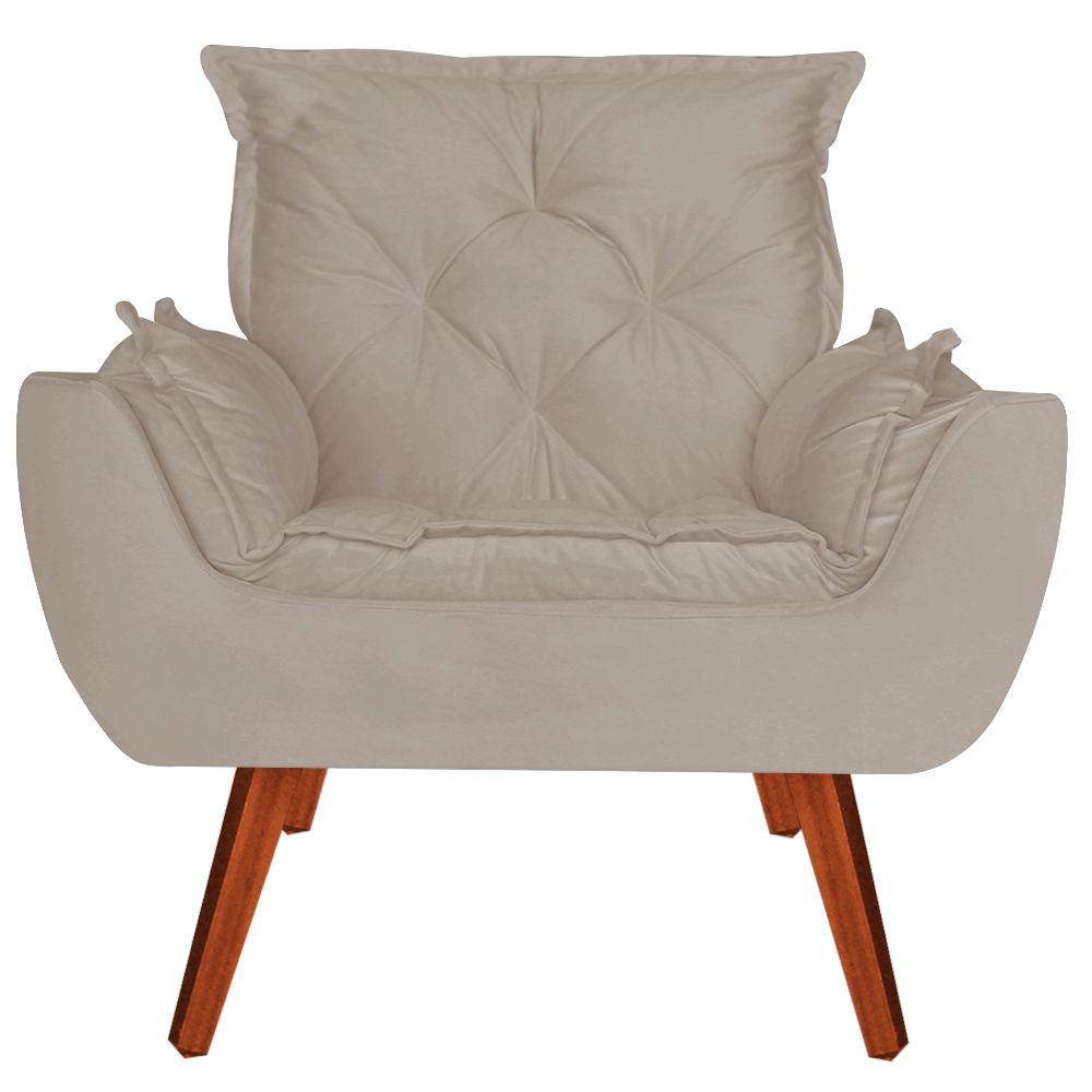 Poltrona com Puff Decorativo Opala Suede Creme Kasa Sofá