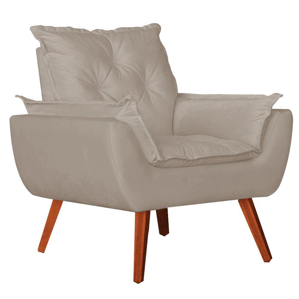 Poltrona com Puff Decorativo Opala Suede Creme Kasa Sofá