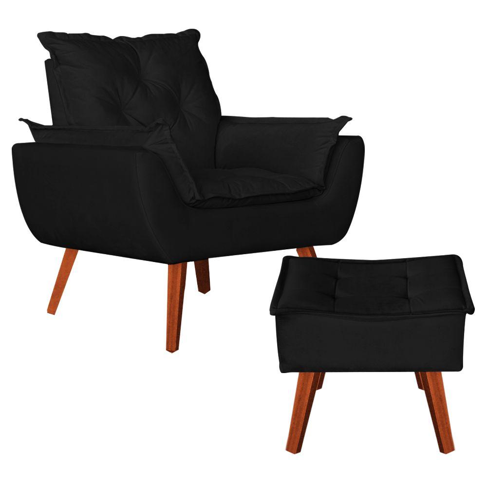 Poltrona com Puff Decorativo Opala Suede Preto Kasa Sofá