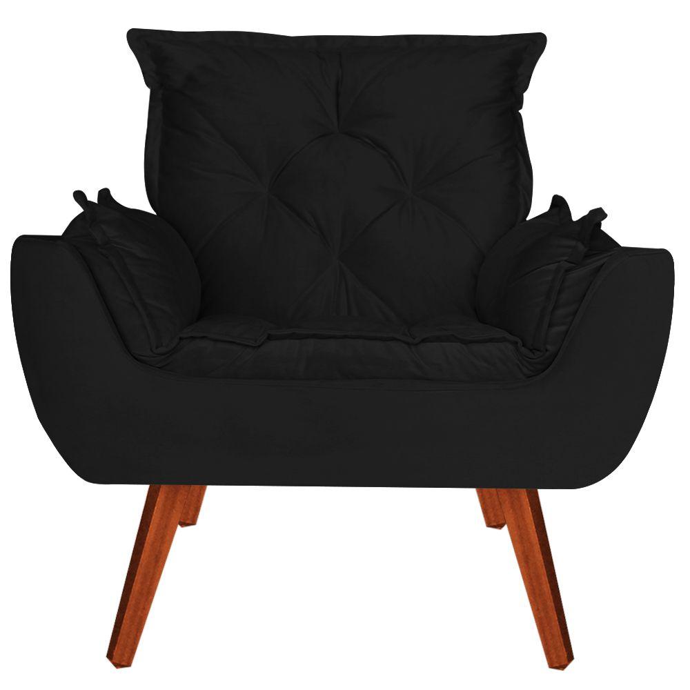 Poltrona com Puff Decorativo Opala Suede Preto Kasa Sofá