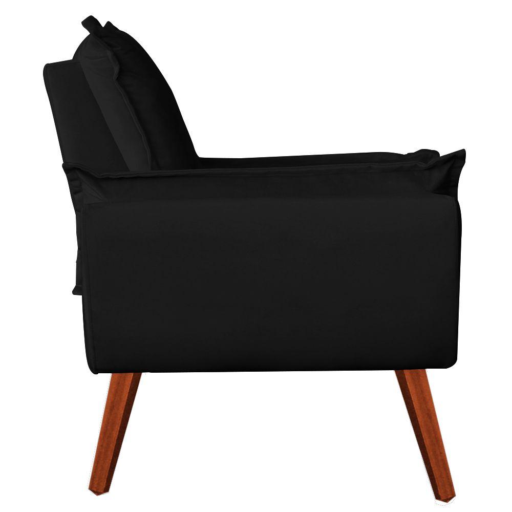 Poltrona com Puff Decorativo Opala Suede Preto Kasa Sofá