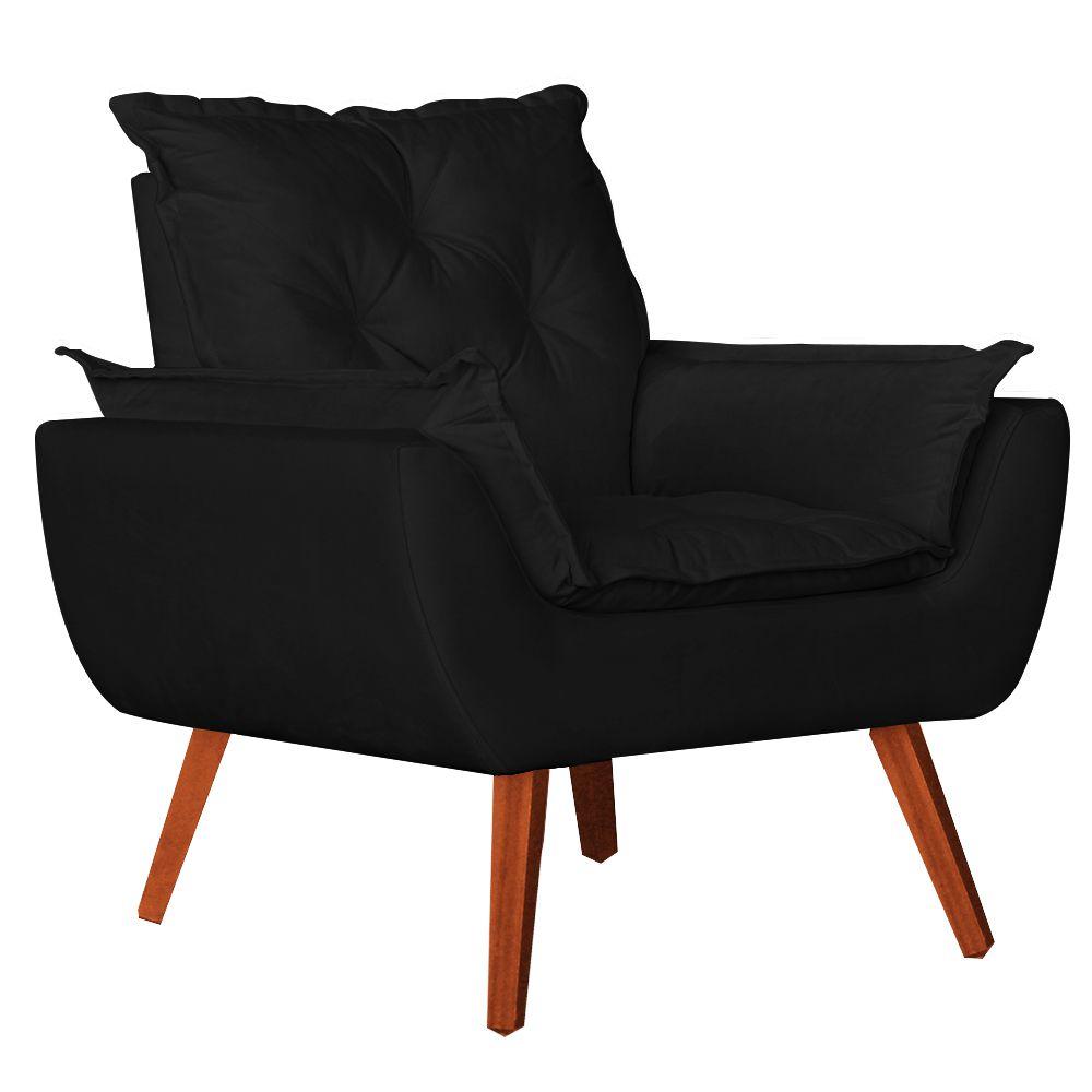 Poltrona com Puff Decorativo Opala Suede Preto Kasa Sofá