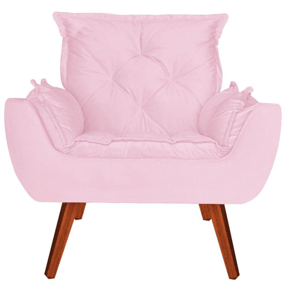 Poltrona com Puff Decorativo Opala Suede Rosa Bebê Kasa Sofá