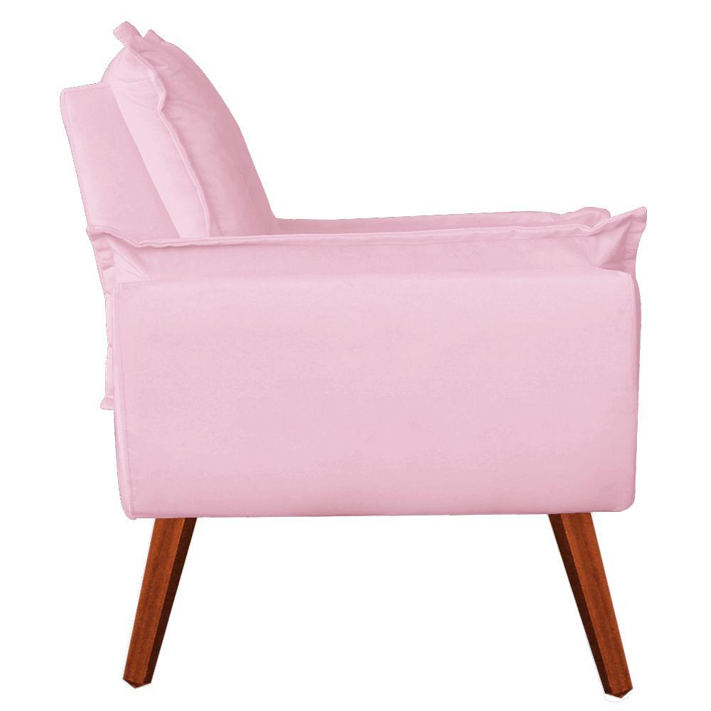 Poltrona com Puff Decorativo Opala Suede Rosa Bebê Kasa Sofá