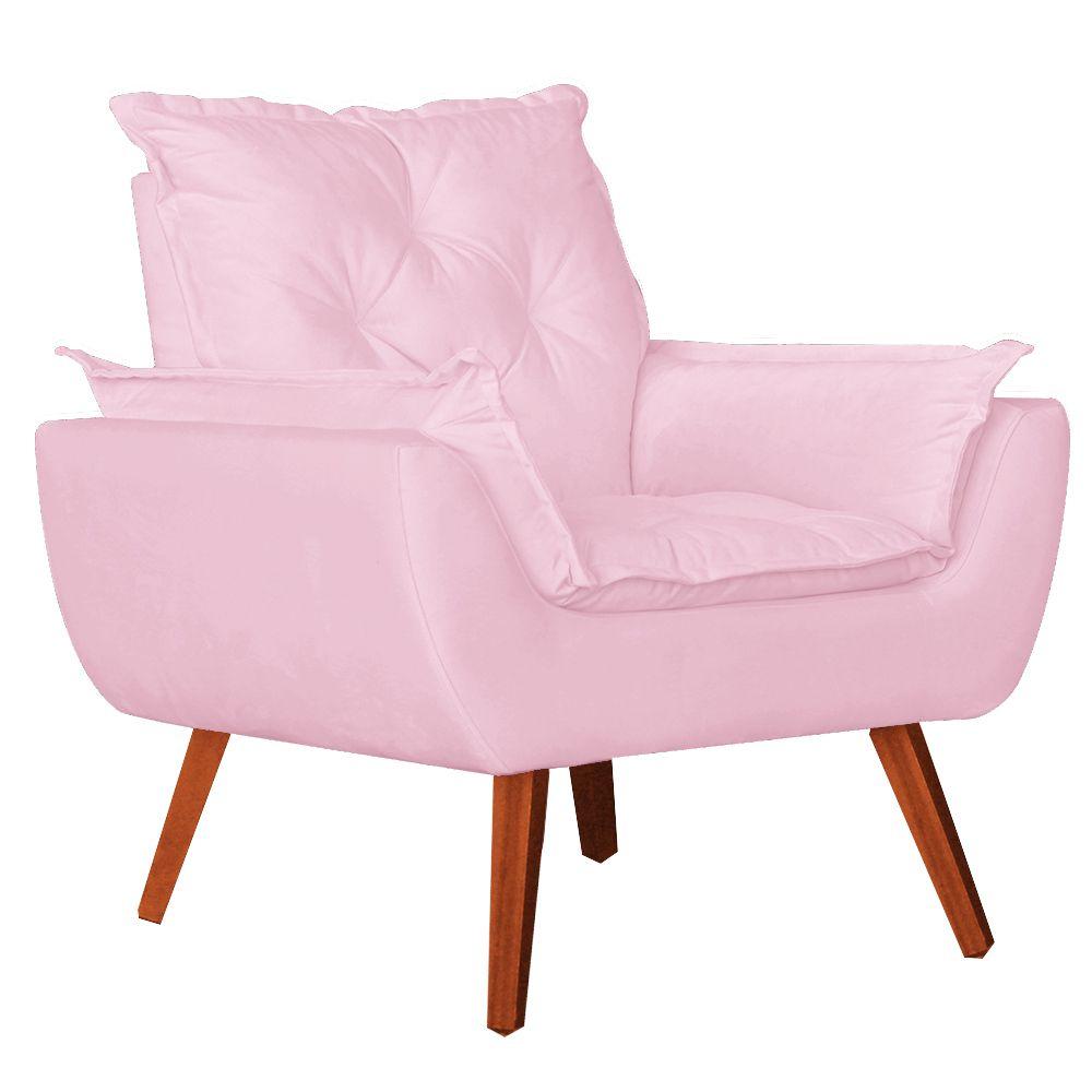 Poltrona com Puff Decorativo Opala Suede Rosa Bebê Kasa Sofá