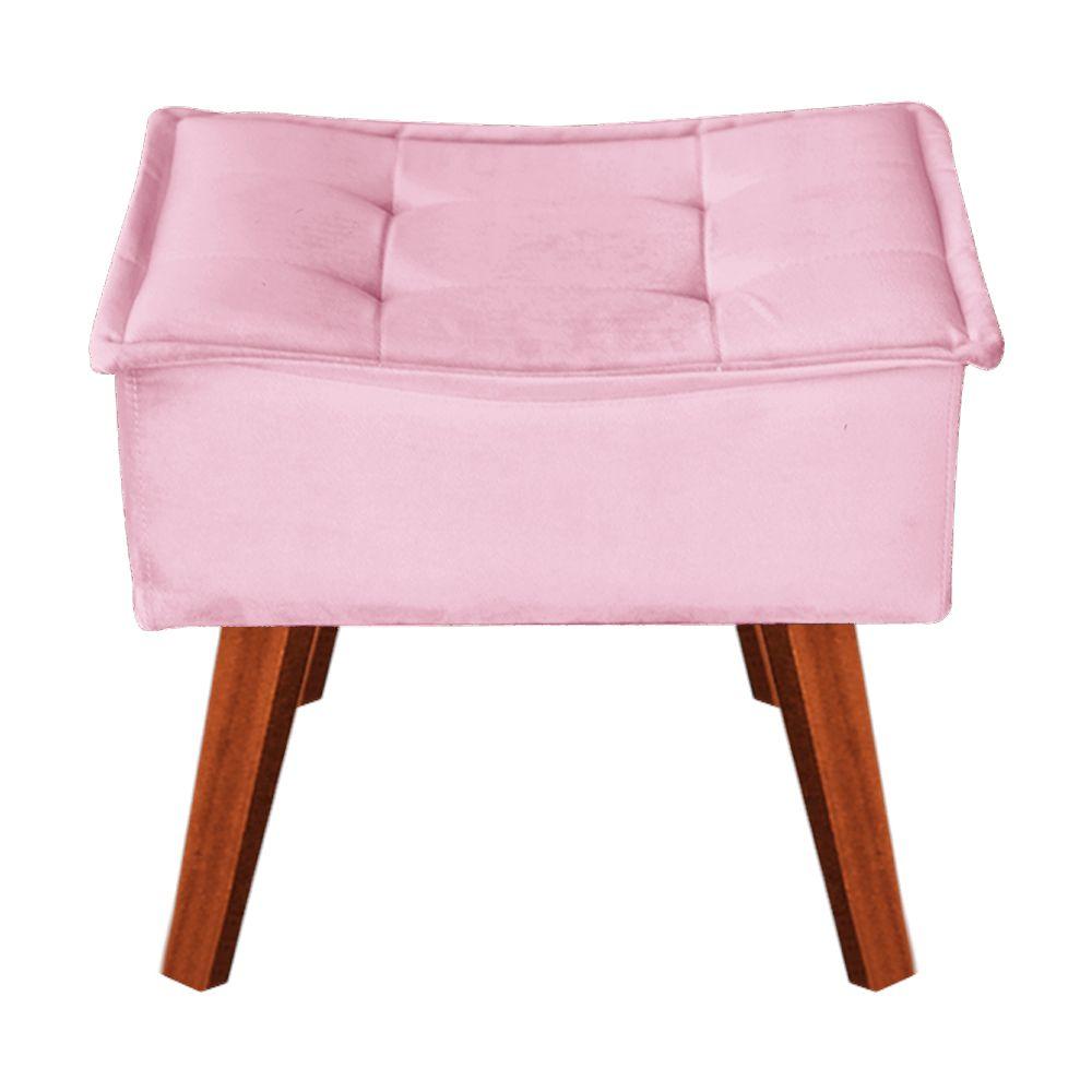 Poltrona com Puff Decorativo Opala Suede Rosa Bebê Kasa Sofá
