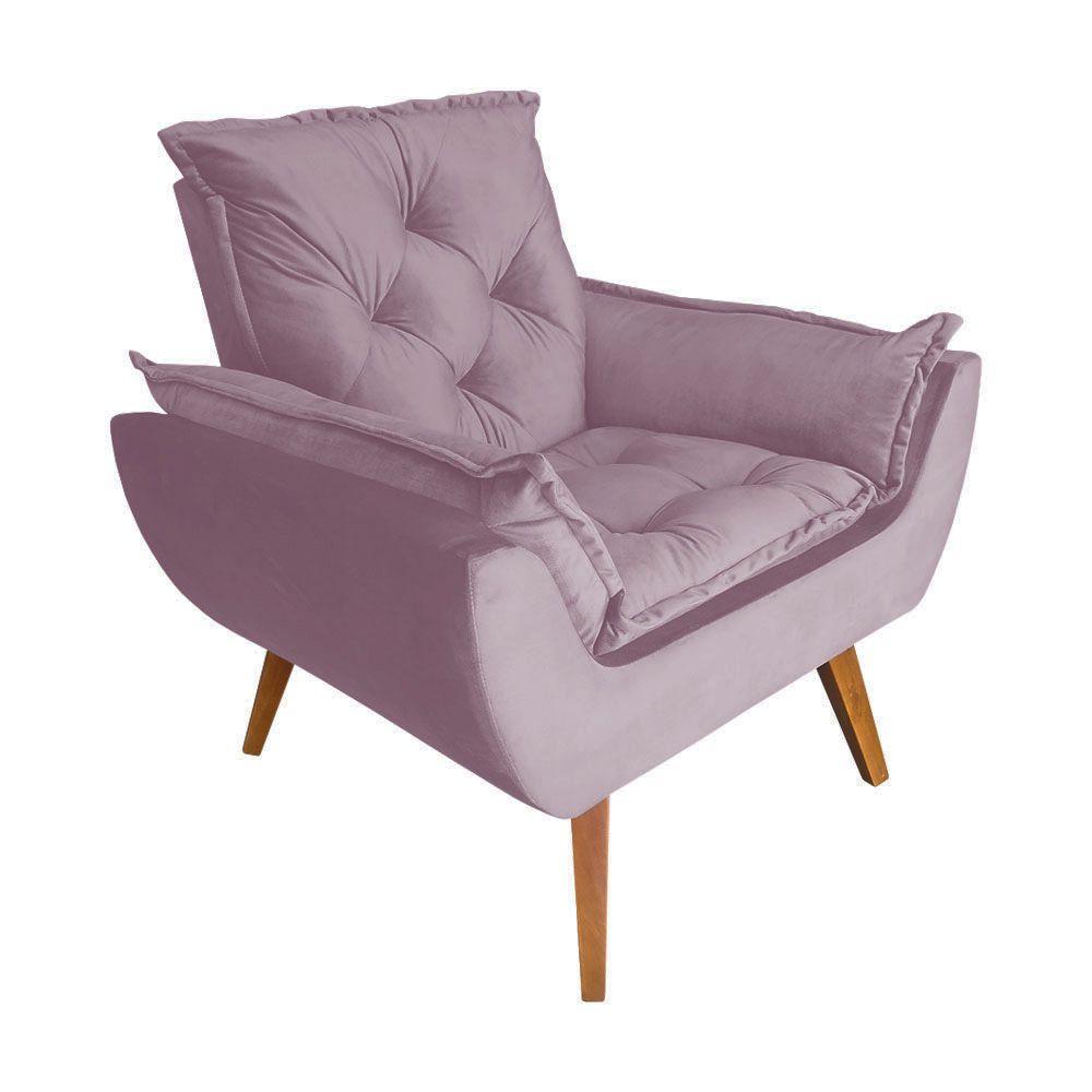 Poltrona com Puff Opala Decorativo Veludo Rosê Amamentação e Descanso Kasa Sofá