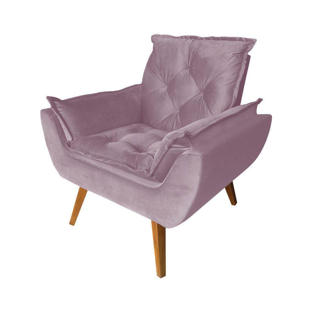 Poltrona com Puff Opala Decorativo Veludo Rosê Amamentação e Descanso Kasa Sofá