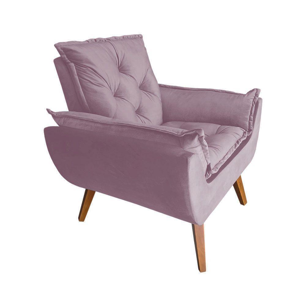Poltrona com Puff Opala Decorativo Veludo Rosê Amamentação e Descanso Kasa Sofá