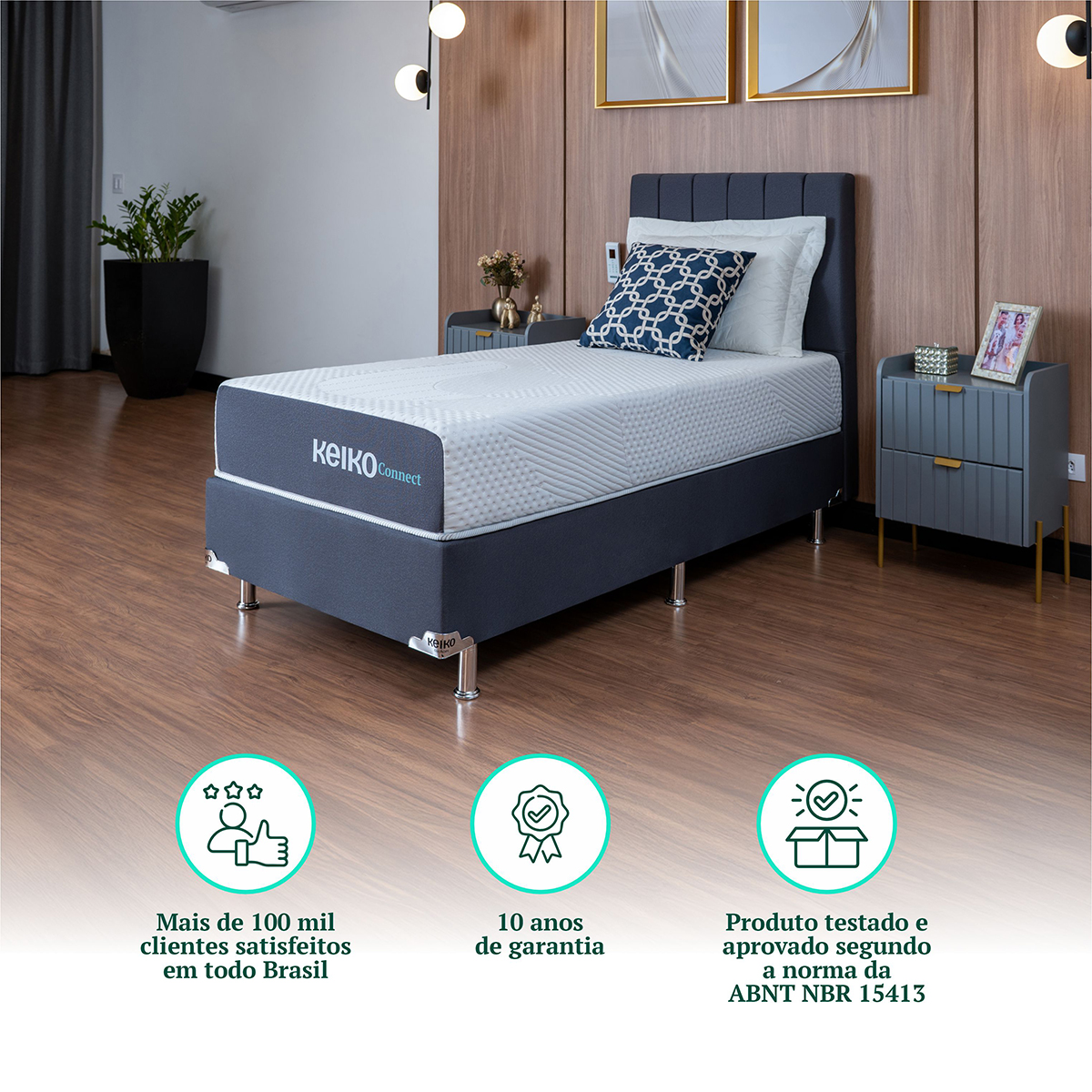 Colchão Solteiro Connect Com Molas D33 App De Massagem 25x88x188 Keiko