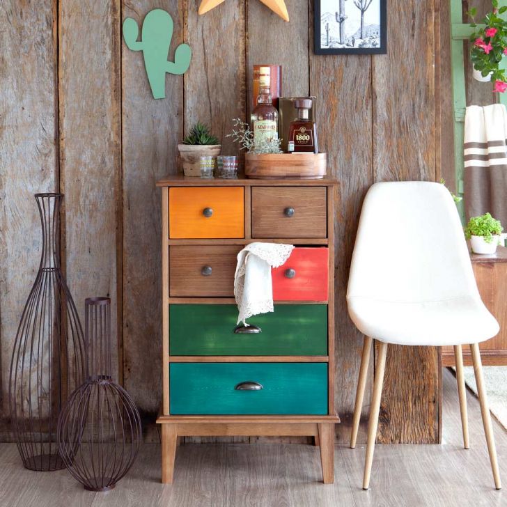 [OUTLET] Cômoda Colors 6 GV Castanho e Colorido