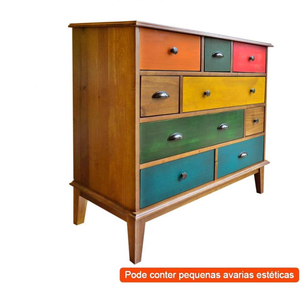 [OUTLET] Cômoda Colors 9 Gavetas Castanho e Colorido