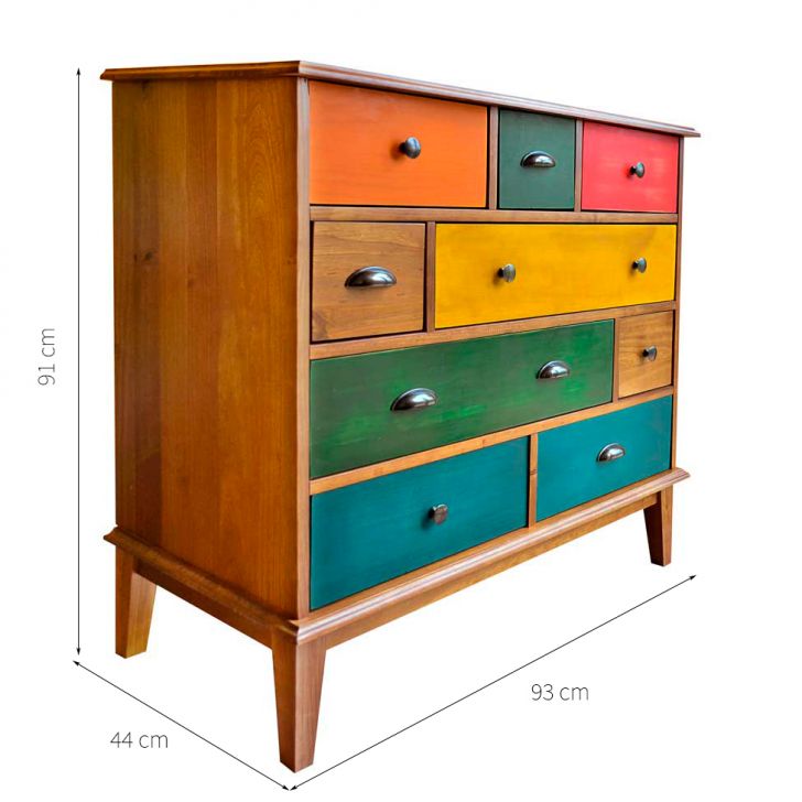 [OUTLET] Cômoda Colors 9 Gavetas Castanho e Colorido