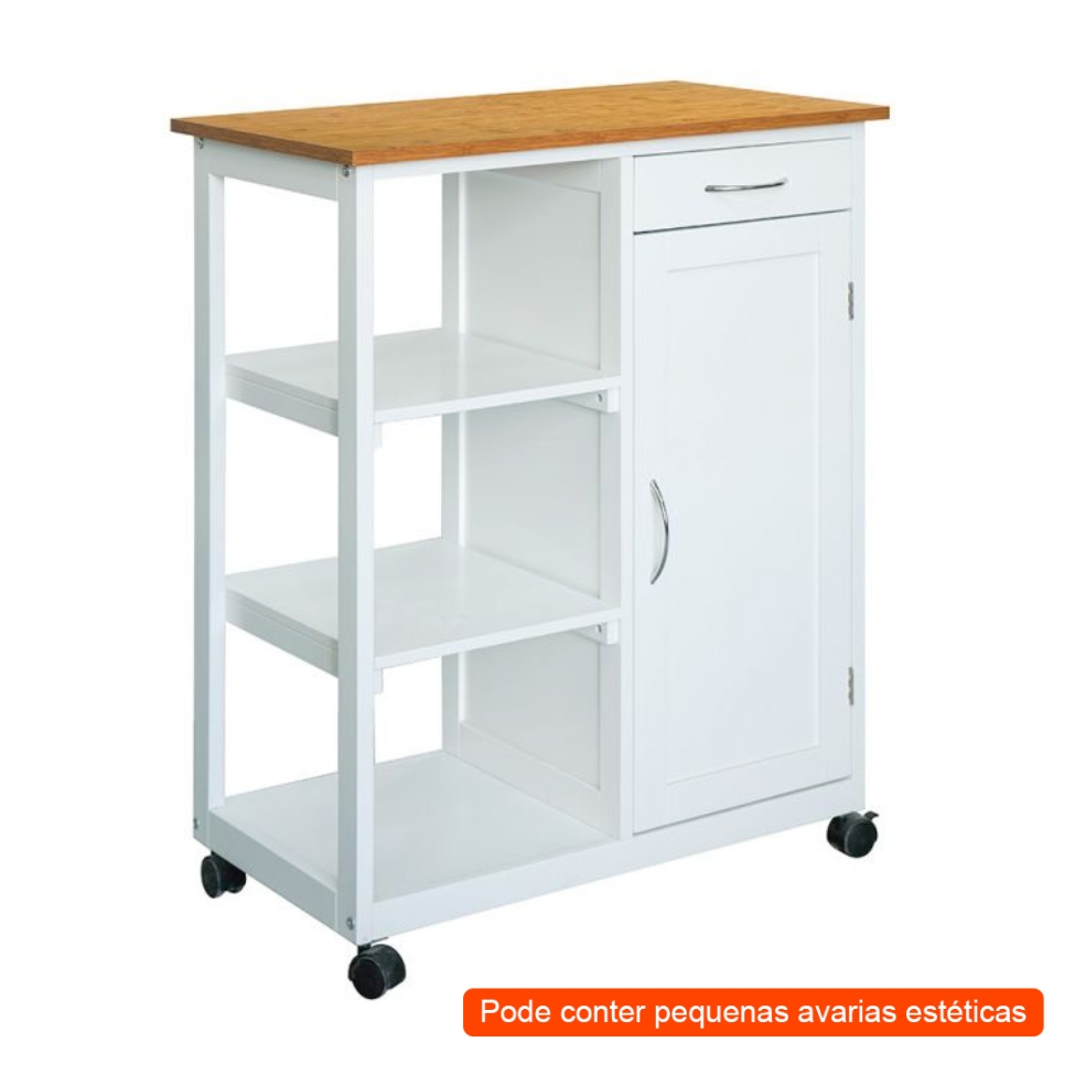 [OUTLET] Carrinho Auxiliar para Cozinha León 1 GVT Branco e Natural