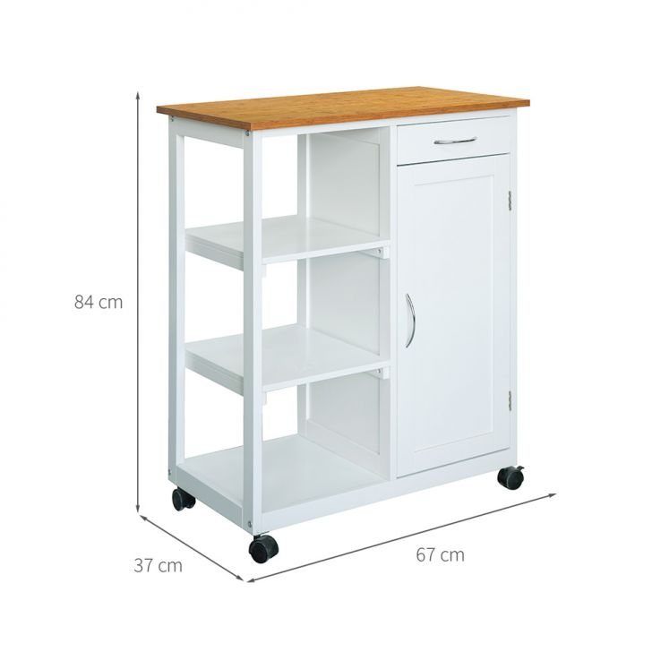 [OUTLET] Carrinho Auxiliar para Cozinha León 1 GVT Branco e Natural
