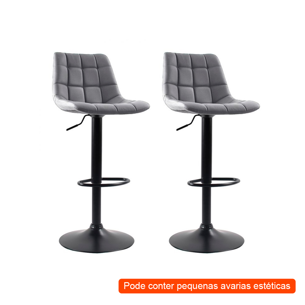 [OUTLET] Conjunto com 2 Banquetas Giratórias Kinney Cinza