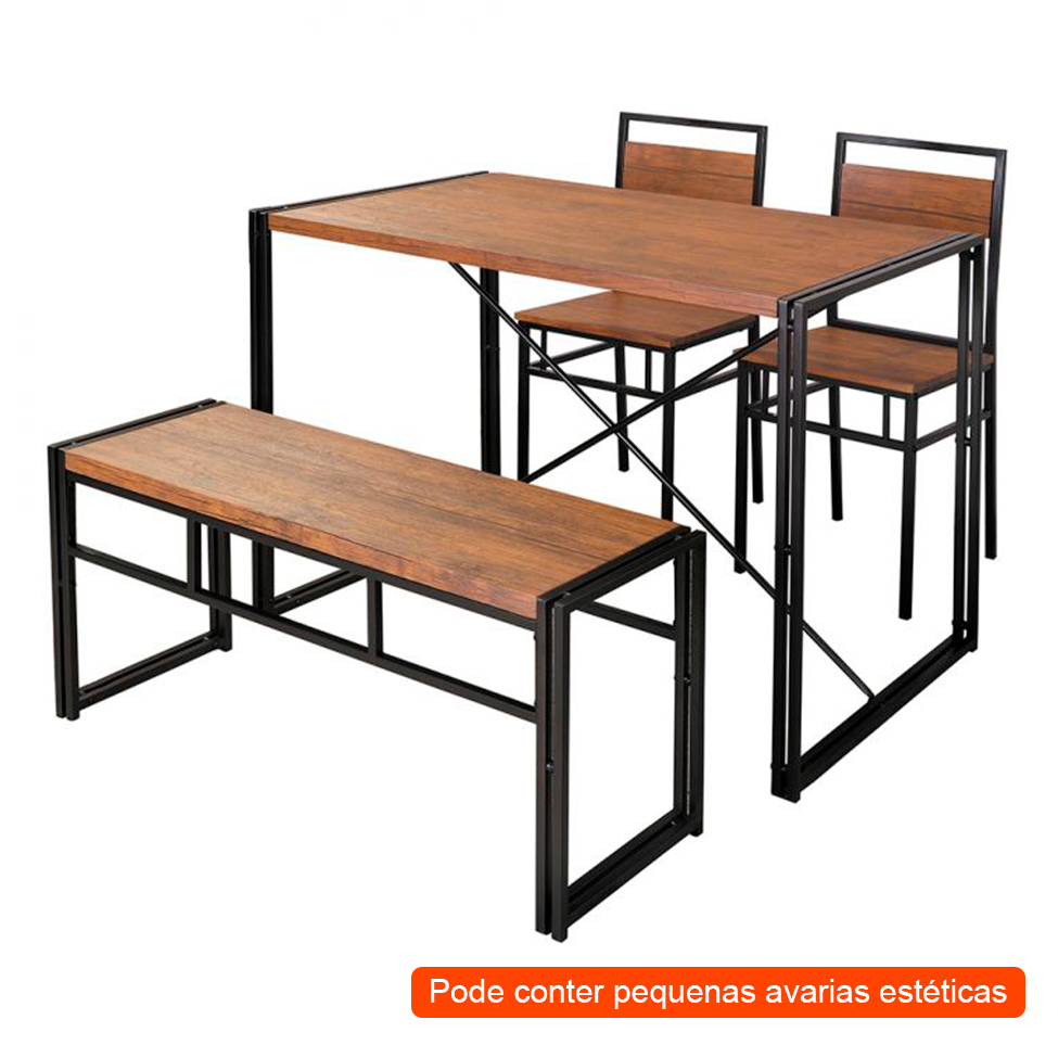 [OUTLET] Conjunto de Mesa Wooden com 1 Banco e 2 Cadeiras Preto e Amêndoa