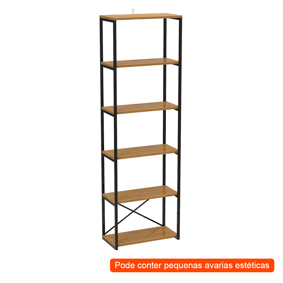 [OUTLET] Estante Industrial Stanford Carvalho e Preta 60 cm