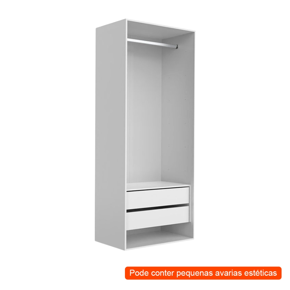 [OUTLET] Guarda-Roupa Modulado New Tuyo 2 Gavetas e 1 Cabideiro Branco 90 cm