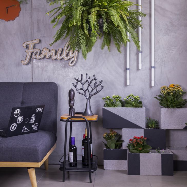 [OUTLET] Mesa Lateral Quadrada Chicago Preta e Castanho