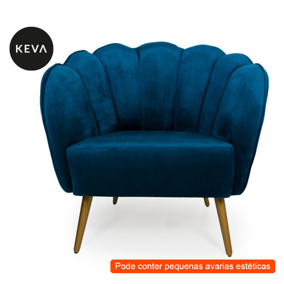 [OUTLET] Poltrona Ariel Veludo Azul e Dourada
