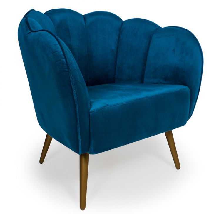 [OUTLET] Poltrona Ariel Veludo Azul e Dourada