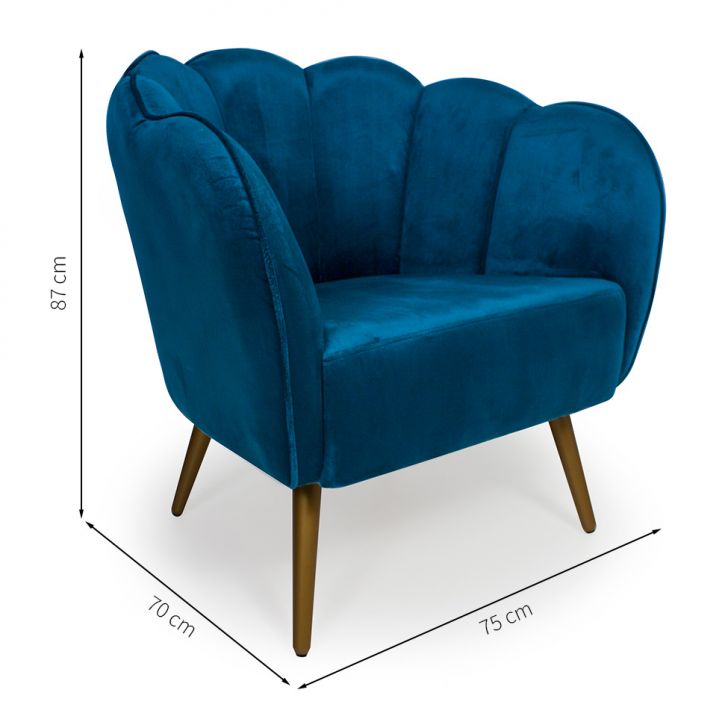 [OUTLET] Poltrona Ariel Veludo Azul e Dourada