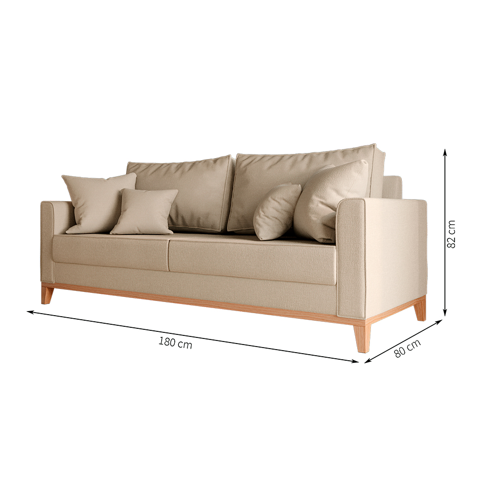 [OUTLET] Sofá 3 Lugares Beny Base de Madeira Linho Cotton Bege