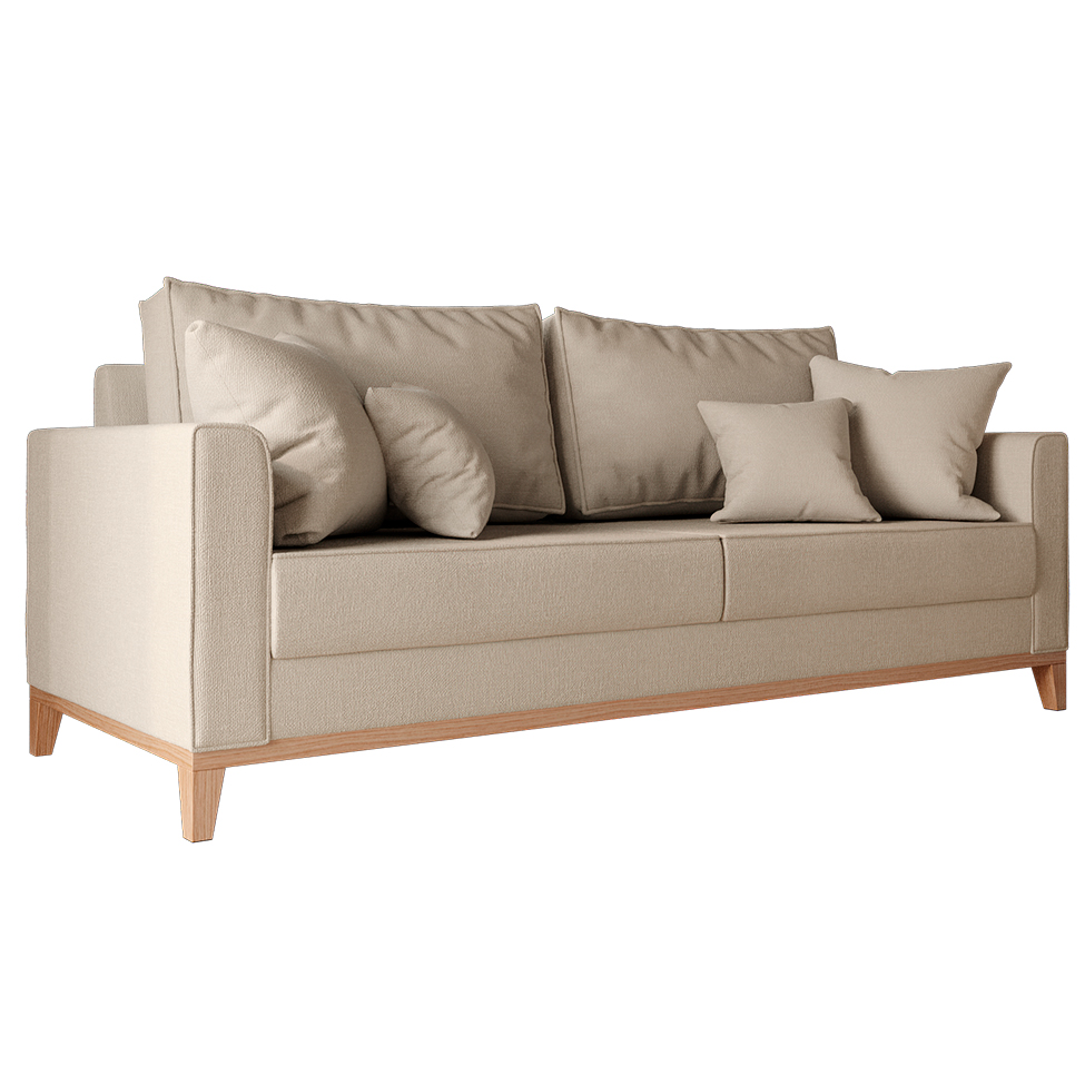[OUTLET] Sofá 3 Lugares Beny Base de Madeira Linho Cotton Bege