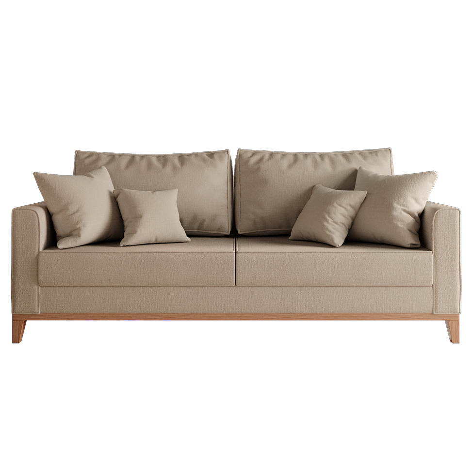 [OUTLET] Sofá 3 Lugares Beny Base de Madeira Linho Cotton Bege