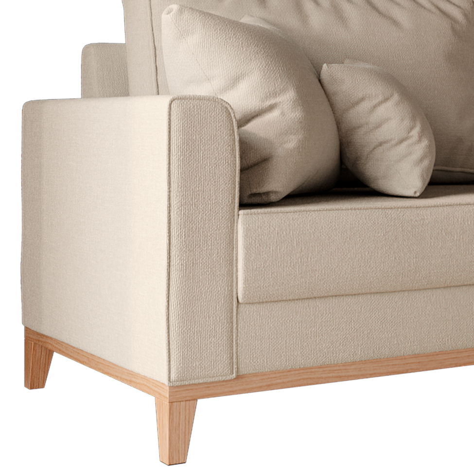 [OUTLET] Sofá 3 Lugares Beny Base de Madeira Linho Cotton Bege