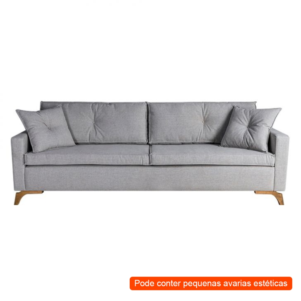 [OUTLET] Sofá 3 Lugares Viena Linho Cinza 190 cm