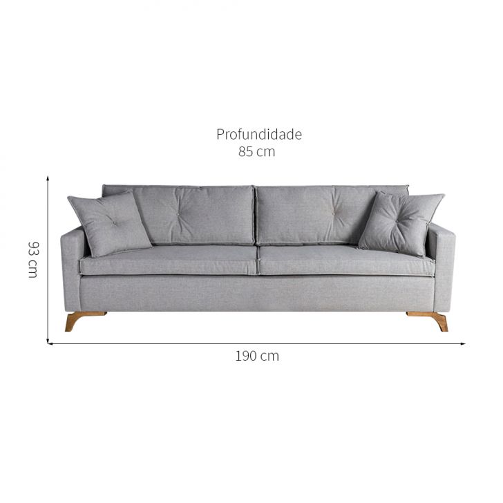[OUTLET] Sofá 3 Lugares Viena Linho Cinza 190 cm